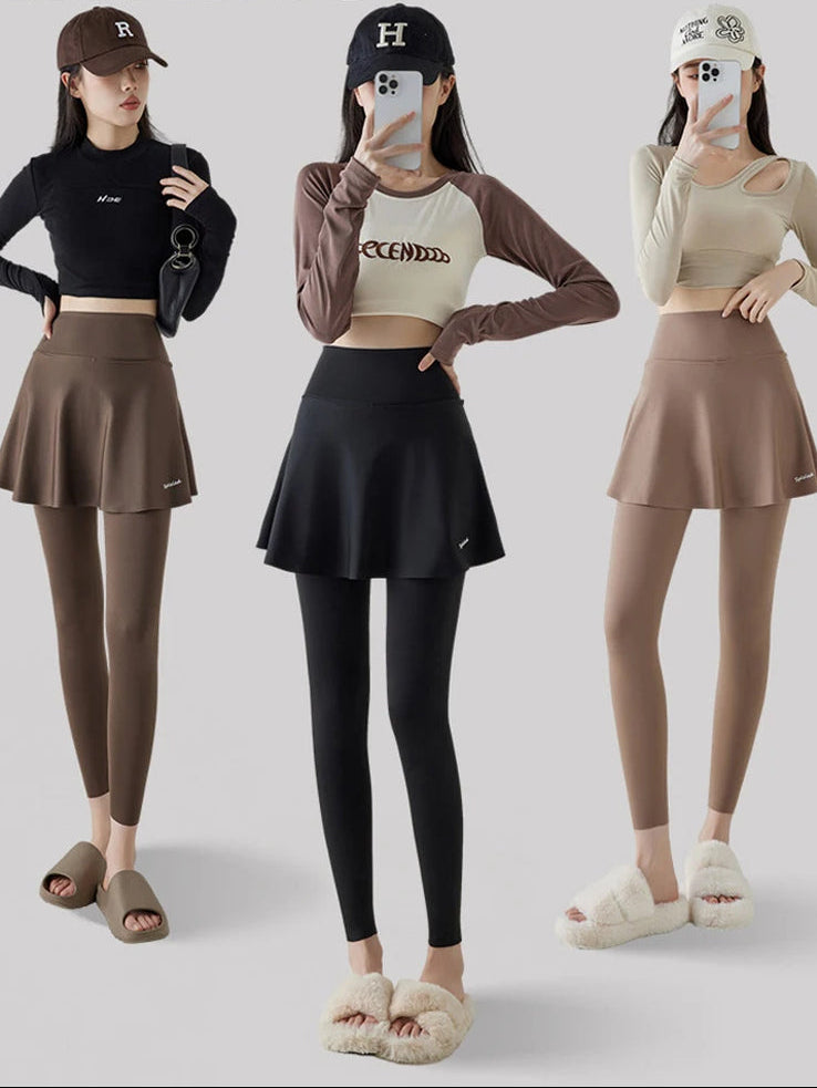 Autumn New Pant Skirt Fake Two Pieces Shark Leggings Women Popular Shaping Yoga Fitness Seamless Sports Leggings